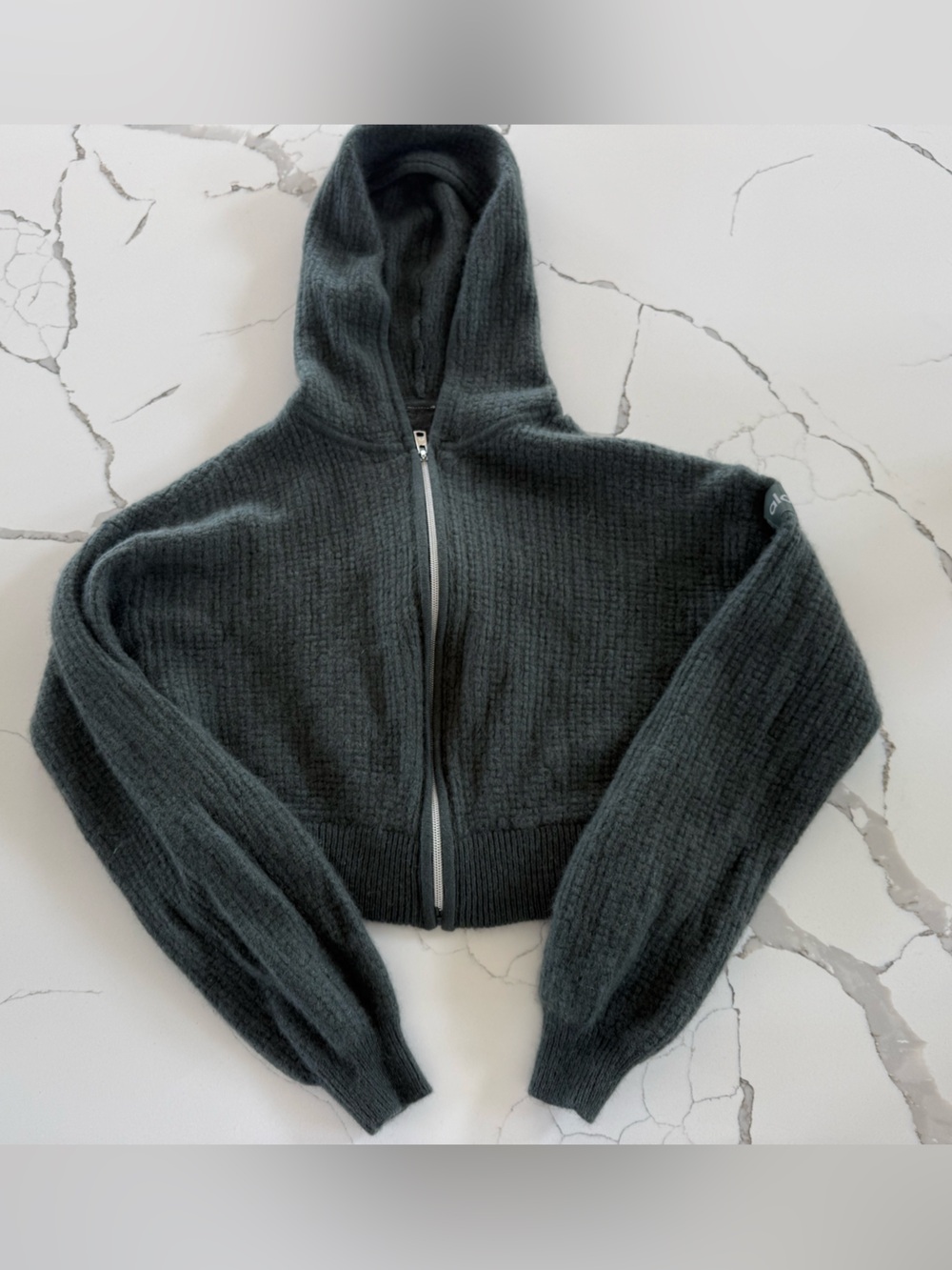 Alo Yoga Plush Cashmere Waffle Full Zip Hoodie Size Small Green